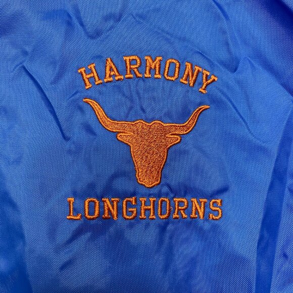 Vintage Harmony Longhorns Jacket Mens L Blue Shiny Embroidered Made In USA - Picture 3 of 13